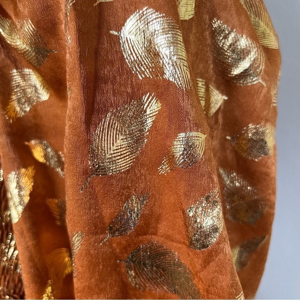 Aron Rust and Gold Velvet Smocked Mini  Dress NWT - Picture 5 of 7